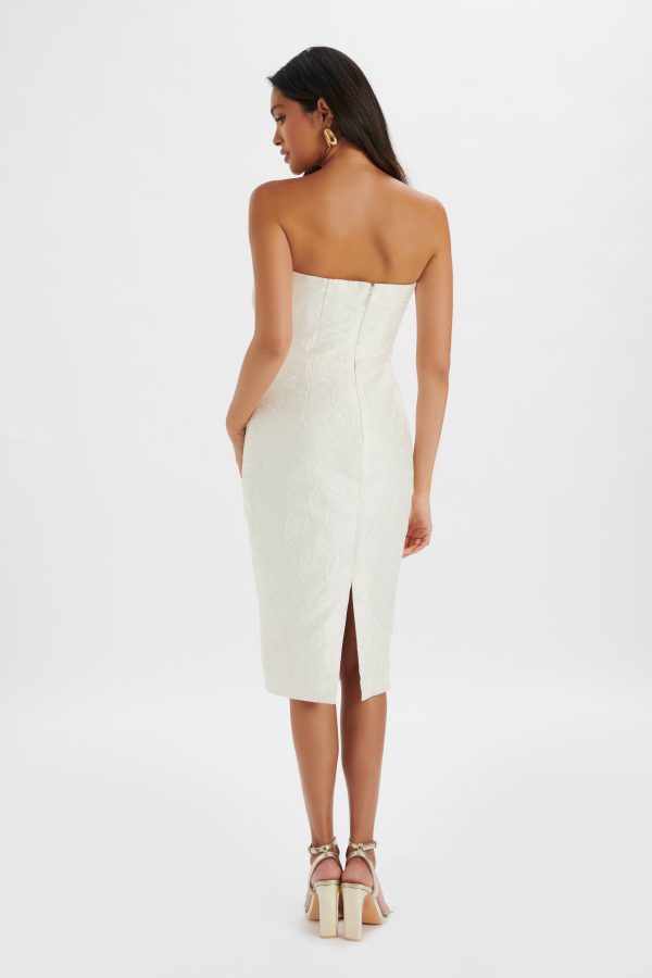 MONTANA 3D Flower Bandeau Dress in White Jacquard - Image 4