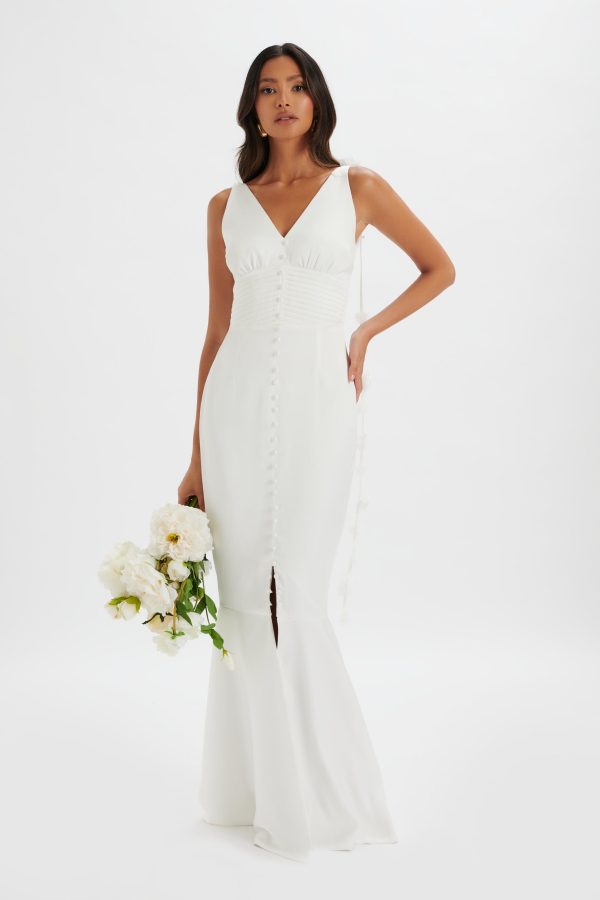 NOVIE Floral Strap Satin Fit and Flare Maxi Dress in Ivory - Image 2