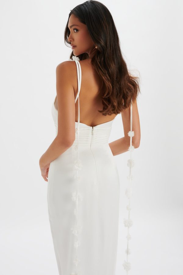 NOVIE Floral Strap Satin Fit and Flare Maxi Dress in Ivory - Image 3
