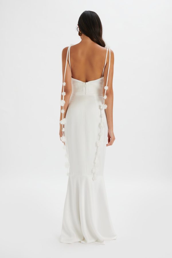NOVIE Floral Strap Satin Fit and Flare Maxi Dress in Ivory - Image 4