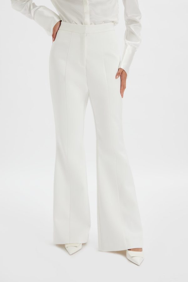 EMELIE Fit & Flare Satin Trouser in White - Image 2