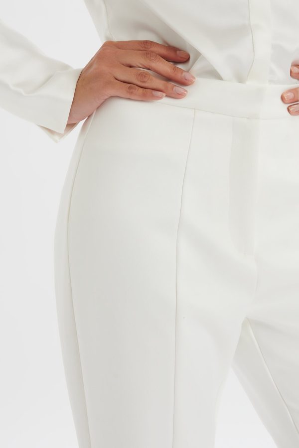 EMELIE Fit & Flare Satin Trouser in White - Image 3