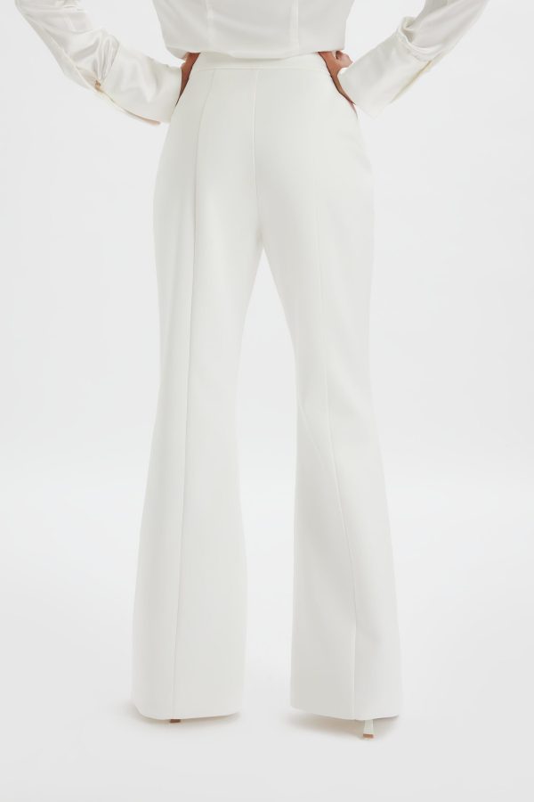EMELIE Fit & Flare Satin Trouser in White - Image 4