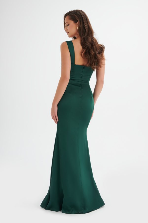 ELLE Draped Wrap Satin Maxi Dress in Emerald Green - Image 3