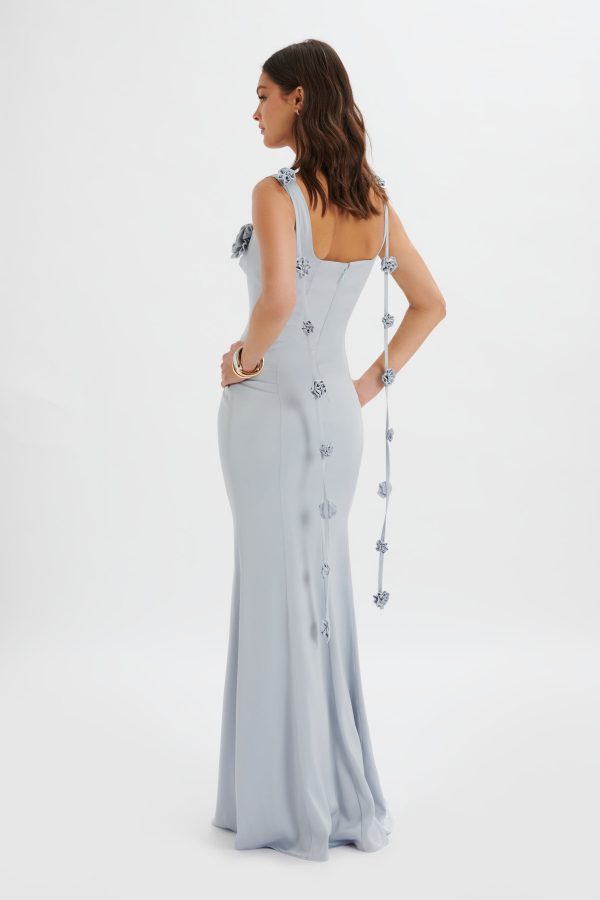 NATALYA 3D Flower Detail Satin Maxi Dress in Blue - Image 4