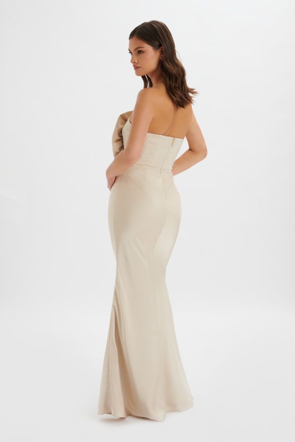 DALIA 3D Flower Bandeau Maxi Dress in Champagne - Image 2