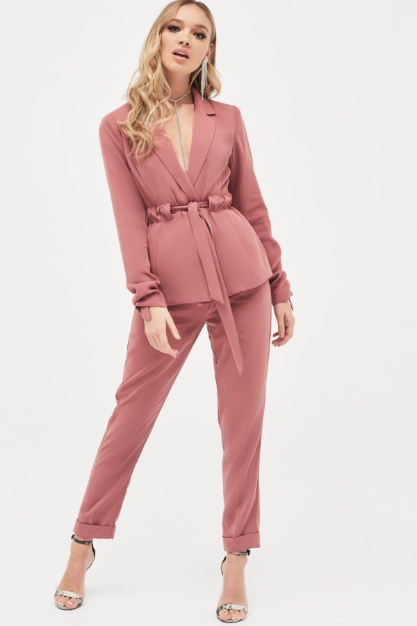 ALLISON Belted Ruche Sleeve Jacket in Dusty Rose - Image 2