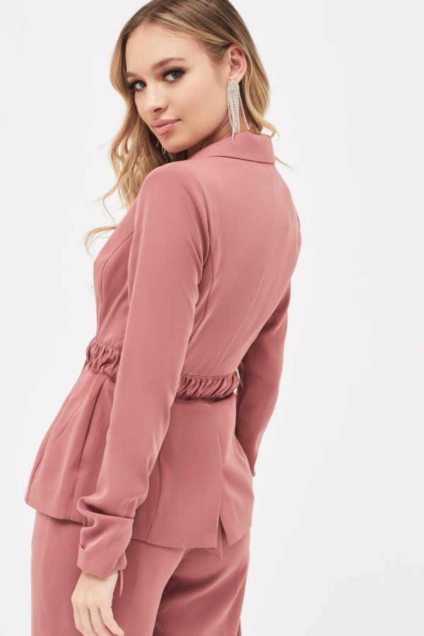 ALLISON Belted Ruche Sleeve Jacket in Dusty Rose - Image 4