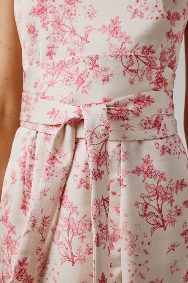 BRIELLE Bonded Satin Obi Belted Halterneck Midi Dress in Pink Porcelain - Image 3