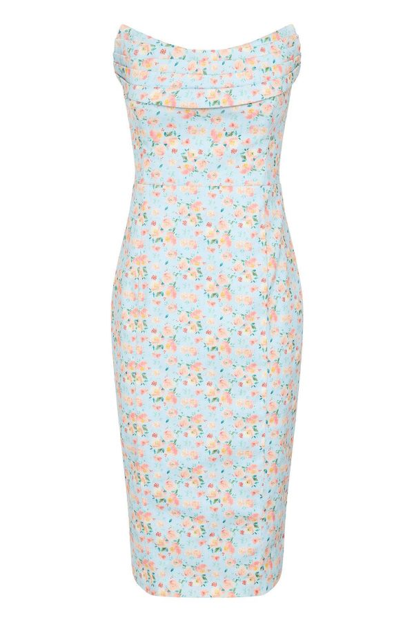 LEILANI Cowl Bandeau Midi Dress In Blue Floral - Image 6