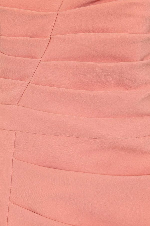 HAILEY Pleated Bardot Midi Dress In Coral - Image 7