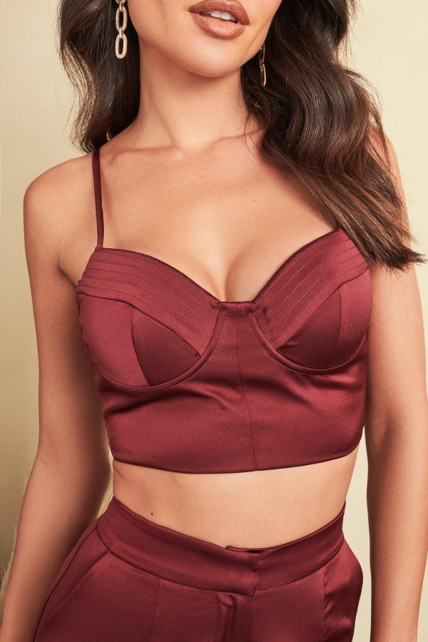 IRIS Bonded Satin Stitch Detail Bralette in Burgundy - Image 2