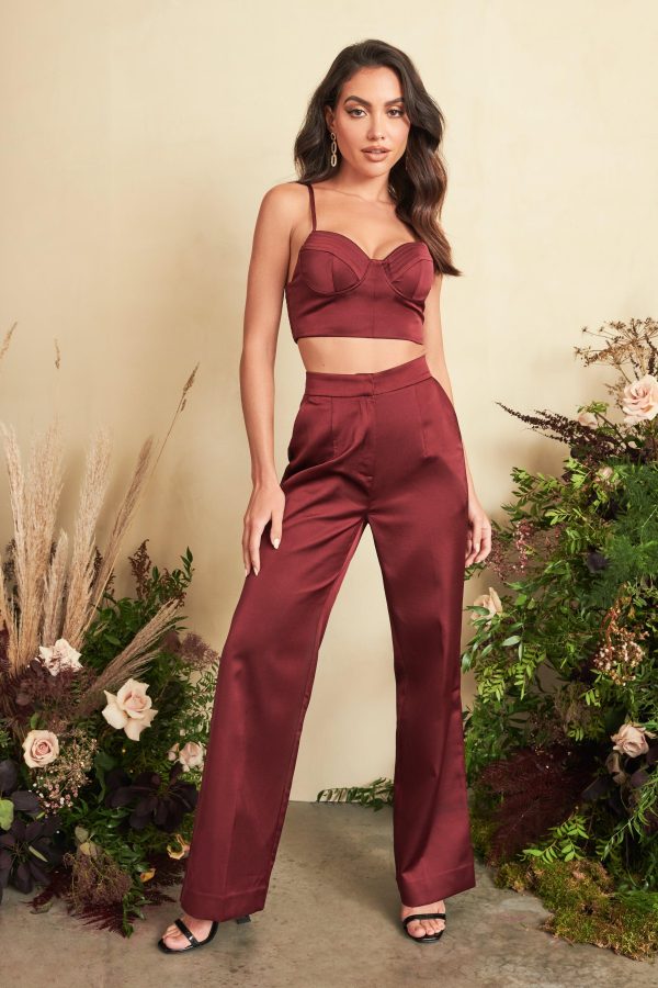 IRIS Bonded Satin Stitch Detail Bralette in Burgundy - Image 3