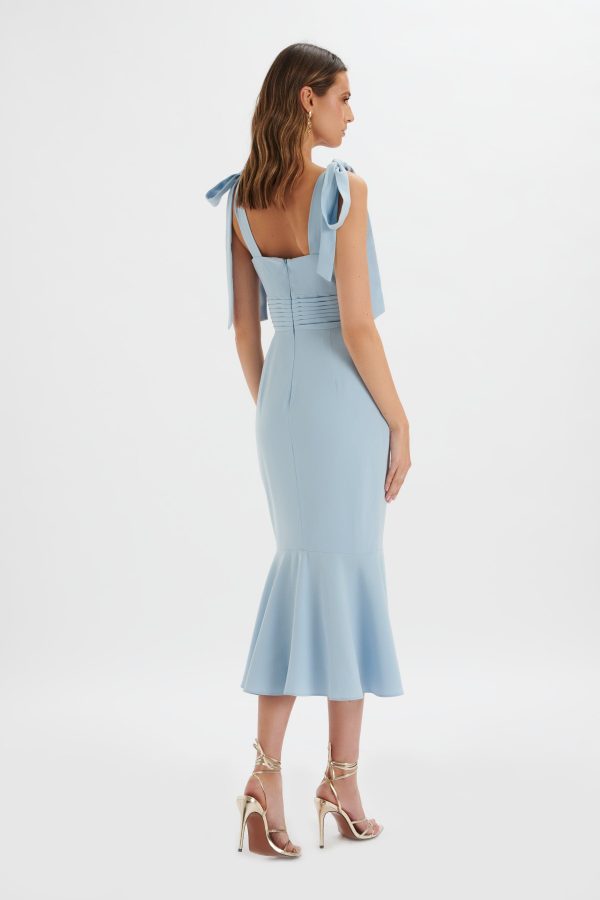 KAMILA Tie Strap Micro Button Midi Dress In Deep Corn Flower Blue - Image 4