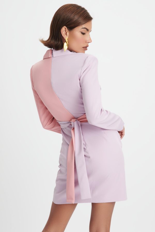 ELLIE Colour Block Blazer Wrap Mini Dress In Lilac & Pink - Image 3