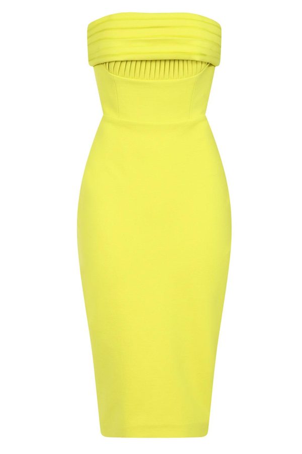 NYLAH Ponte Pleated Bandeau Midi Dress In Lime - Image 3