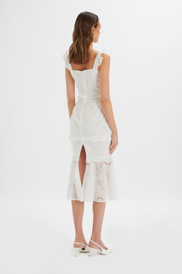 SOFI Broderie Anglais Ruffle Fishtail Midaxi in White - Image 4