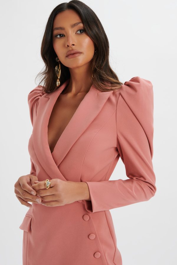 GRACIE Puff Sleeve Mini Blazer Dress In Rose - Image 3