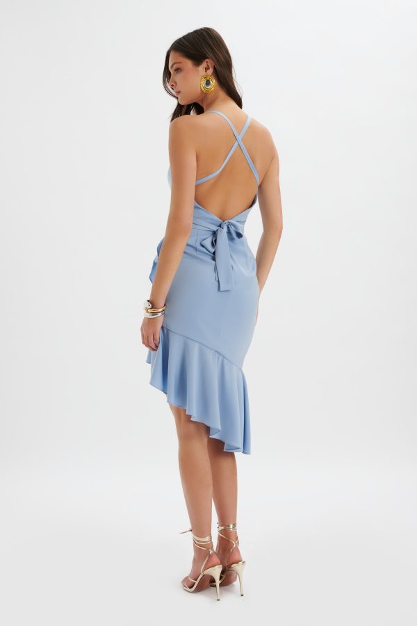 SAWYER Cross Back Cowl Neck Midi Dress In Cornflower Blue - Image 4