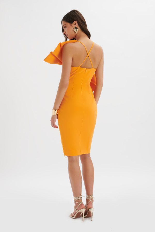 ESTHER Bow Detail Wrap Skirt Midi Dress In Orange - Image 4