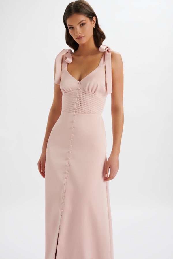 REVE Satin Tie Shoulder Maxi Dress in Pink - Image 3