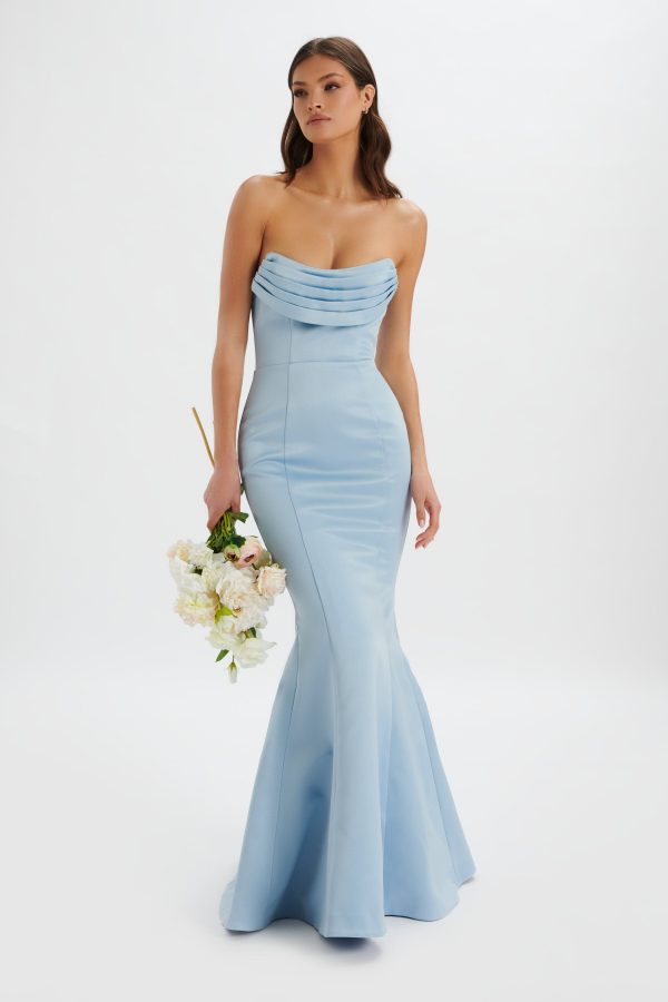 FREYA Bonded Satin Cowl Neck Maxi Dress In Dusty Blue - Image 2