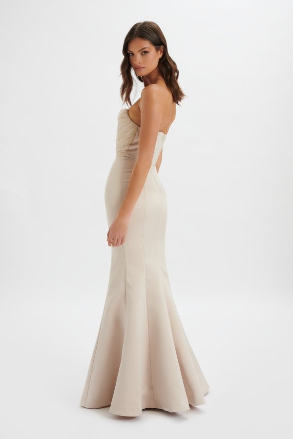 RENATA Bonded Satin Corset Maxi Dress In Champagne - Image 4