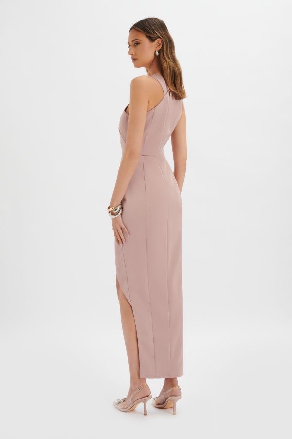 MADELINE Satin Cross Front Wrap Maxi Dress In Dusty Purple - Image 4