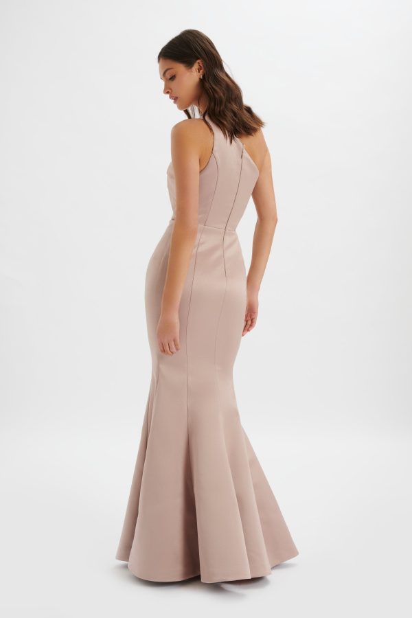 SHAILENE Bonded Satin Asymmetric Maxi Dress In Mink - Image 4