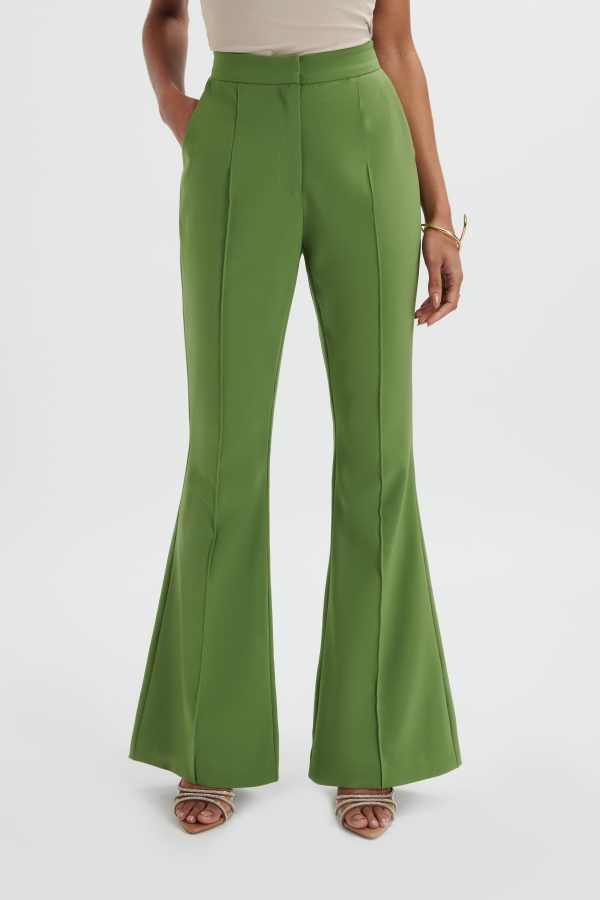 EMELIE Fit & Flare Tailored Trouser In Green - Image 2