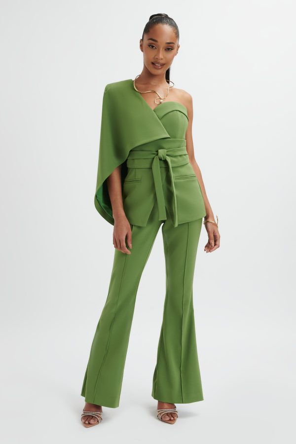 EMELIE Fit & Flare Tailored Trouser In Green - Image 3