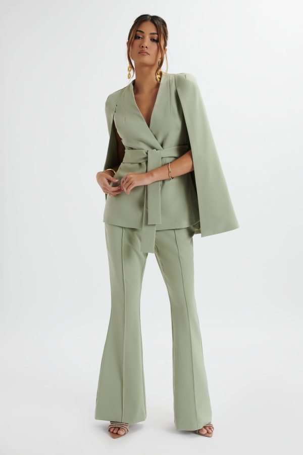 EMELIE Fit & Flare Trousers In Sage Green - Image 2
