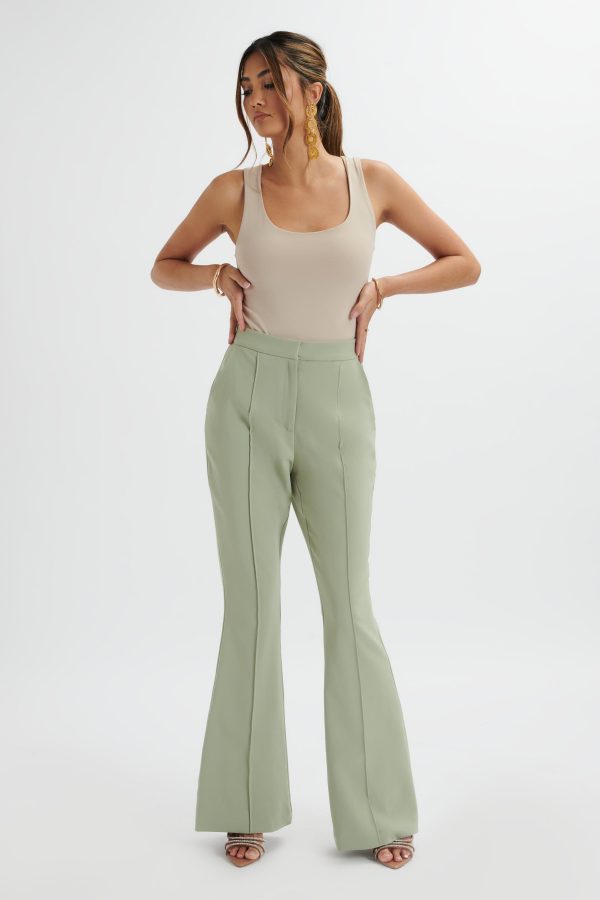 EMELIE Fit & Flare Trousers In Sage Green - Image 3
