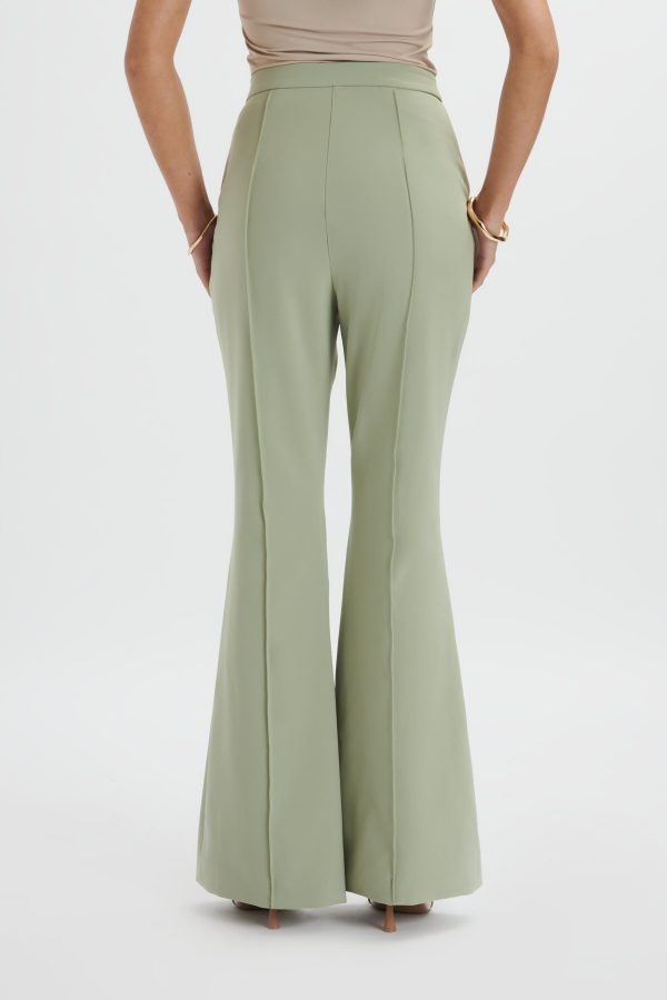 EMELIE Fit & Flare Trousers In Sage Green - Image 4