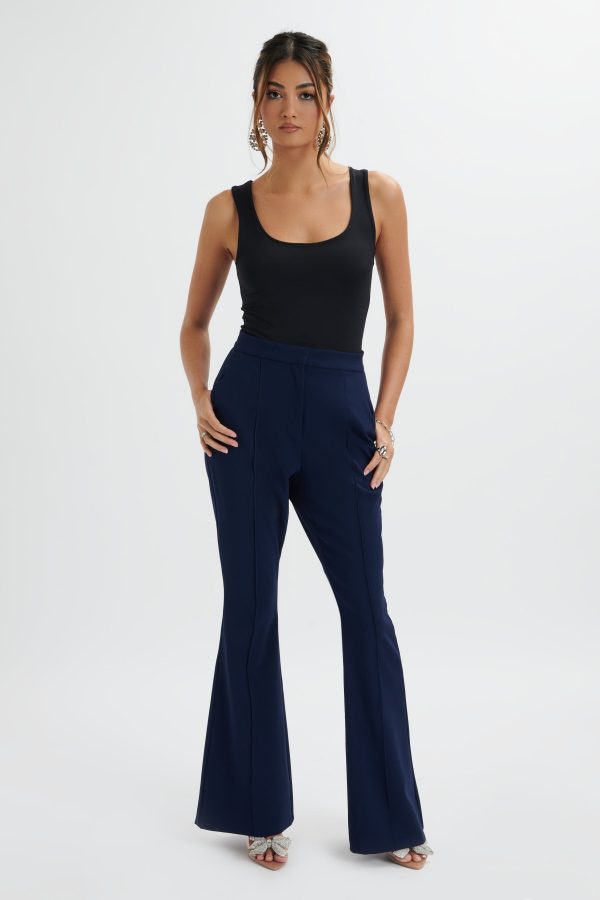 EMELIE Fit & Flare Trousers In Navy - Image 3