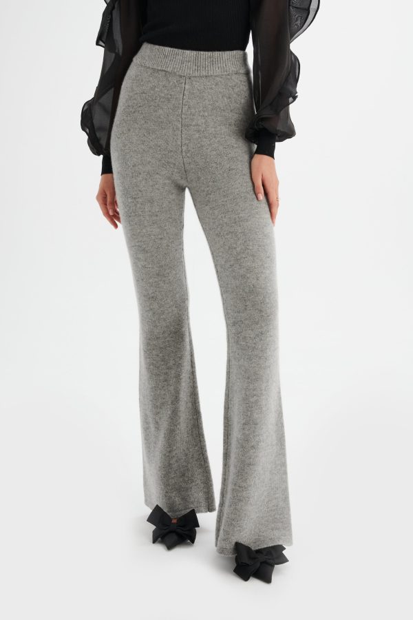 AYZEL Knitted Cashmere Blend Fit & Flare Trousers In Grey - Image 2