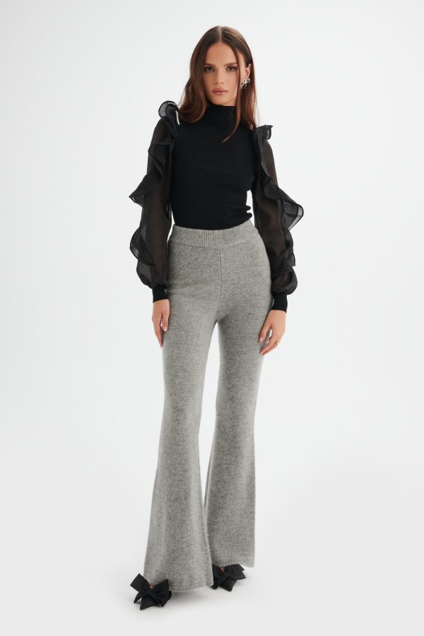 AYZEL Knitted Cashmere Blend Fit & Flare Trousers In Grey - Image 5