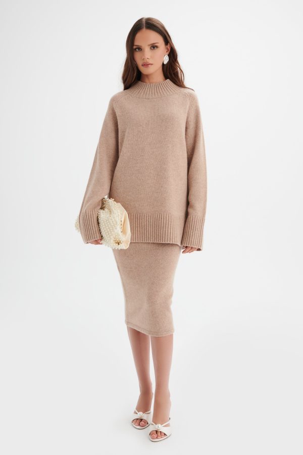 AMARI Knitted Cashmere Blend Jumper In Beige - Image 2