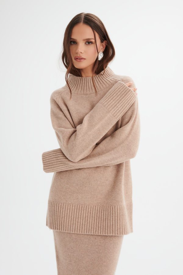 AMARI Knitted Cashmere Blend Jumper In Beige - Image 4