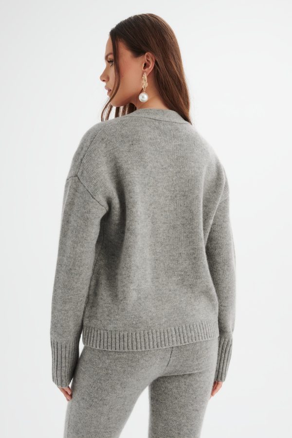 NELLA Knitted Cashmere Blend Relaxed Cardigan In Grey - Image 4