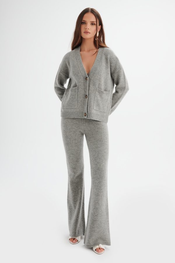 NELLA Knitted Cashmere Blend Relaxed Cardigan In Grey - Image 5