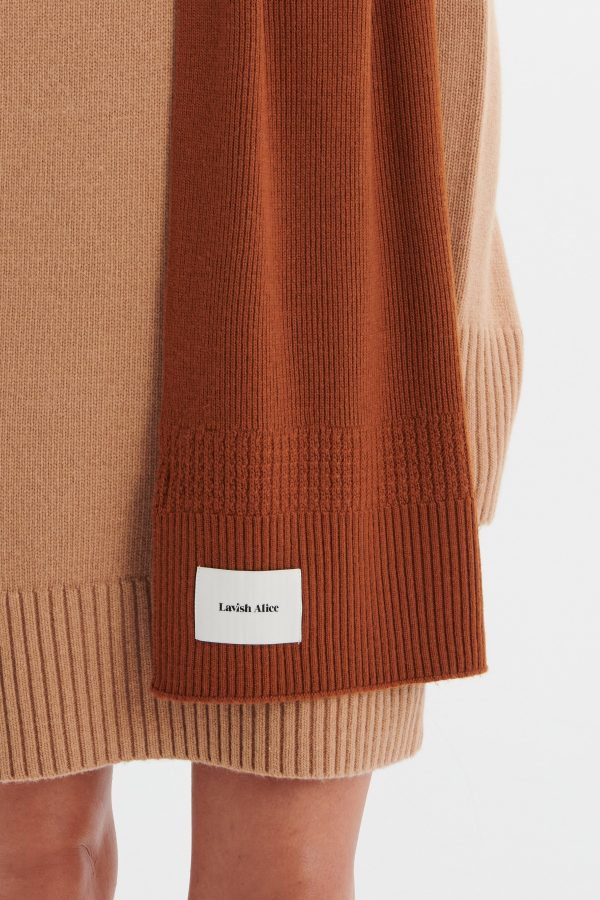 ZOHA Knitted Cashmere Blend Scarf in Camel - Image 2