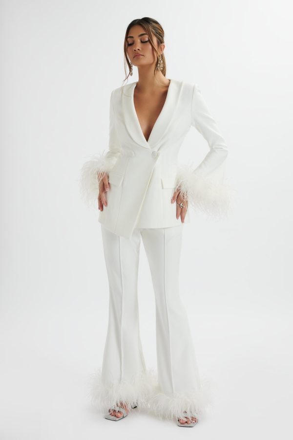 NAHLA Fit & Flare Trouser With Feather Hem In White - Image 2