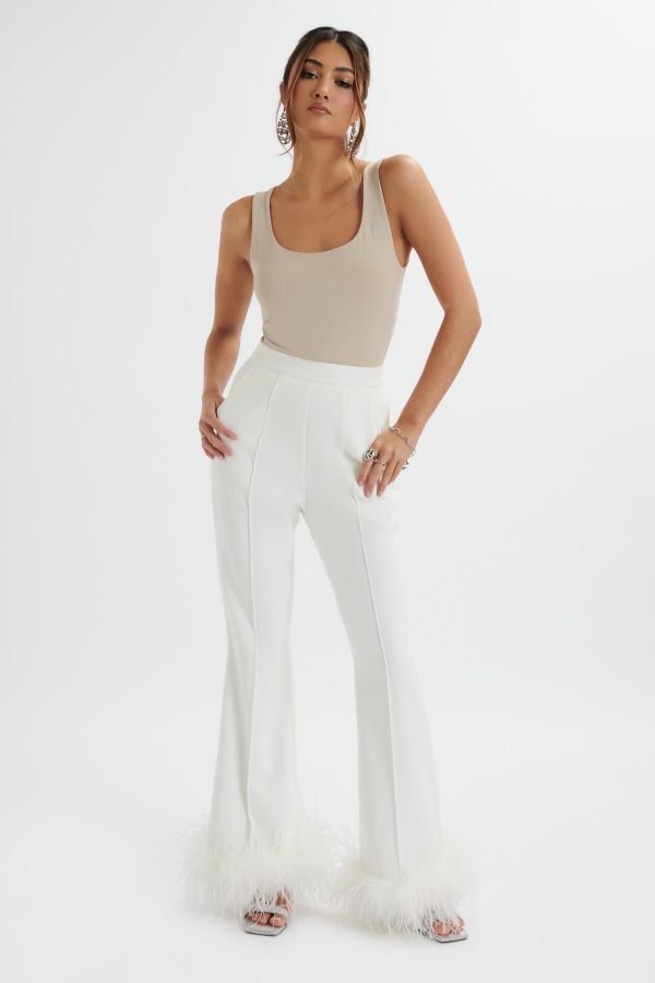 NAHLA Fit & Flare Trouser With Feather Hem In White - Image 3