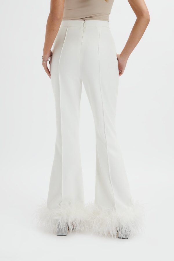 NAHLA Fit & Flare Trouser With Feather Hem In White - Image 4