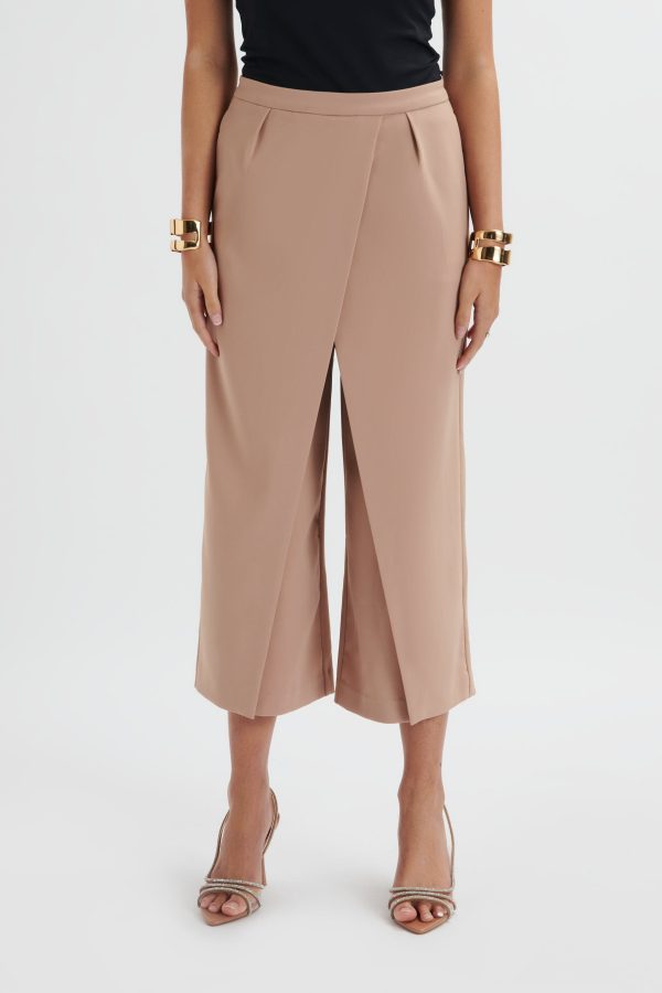 SIYA Wrap Culotte Trousers In Camel - Image 2