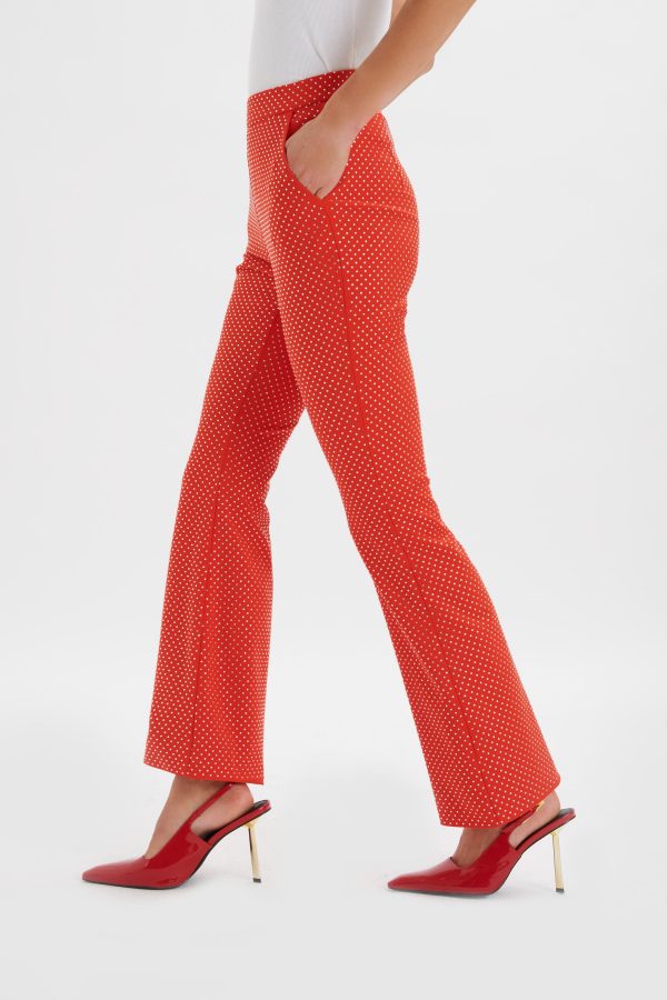 ELLISA Crystal Embellished Fit and Flare Trousers in Red