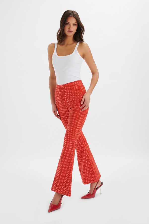 ELLISA Crystal Embellished Fit and Flare Trousers in Red - Image 2