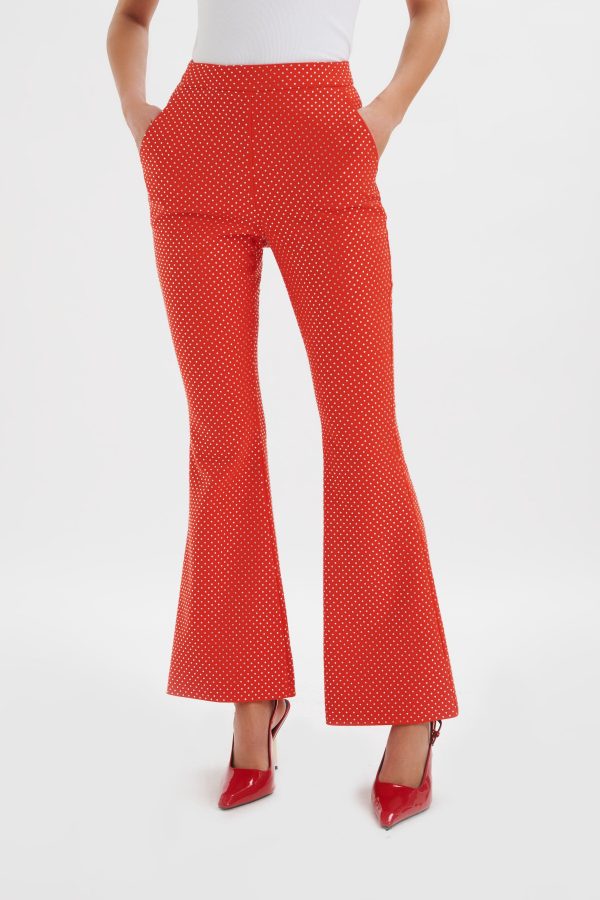 ELLISA Crystal Embellished Fit and Flare Trousers in Red - Image 3