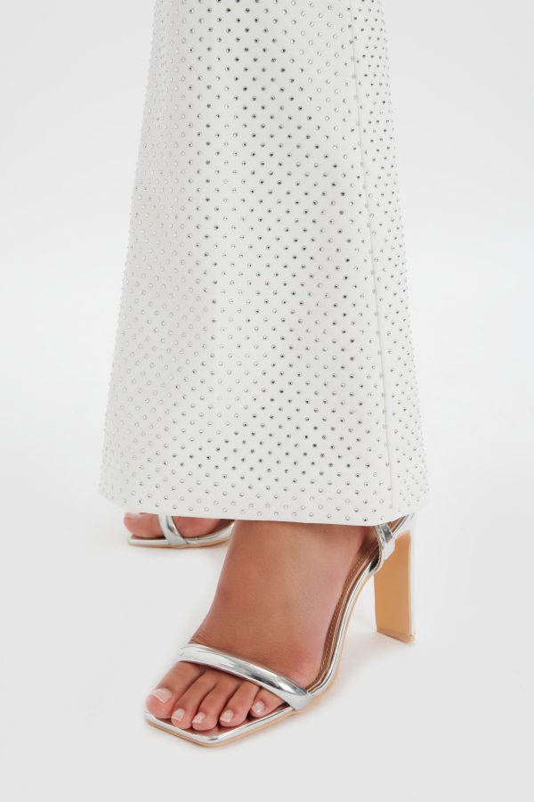 ELLISA Crystal Embellished Fit and Flare Trouser in White - Image 2